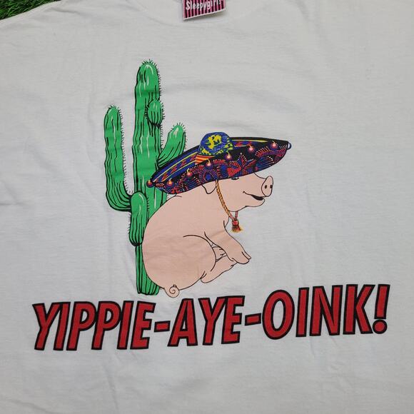 Vintage Funny Sombrero Pig Cactus Shirt Womens XL 23x25 White - Picture 4 of 12